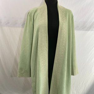Solitaire Long Sleeve Open Duster Mint Green White Embroidery NWT Women's Size L